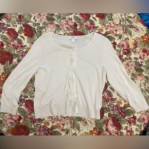 Vintage 90s Y2KAnn Taylor Light Pink Button-Front Ribbed Hem Sweater